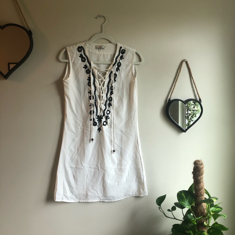 White boho tie dress
